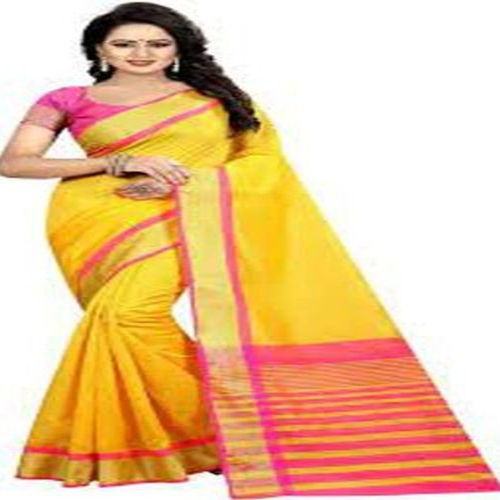 Daily Wear Skin Friendly Soft Yellow Cotton Silk Saree