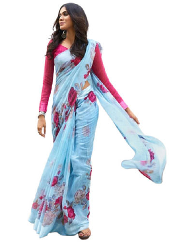 Multicolor Washable Casual Wear Cotton Designer Floral Printed Saree For Ladies