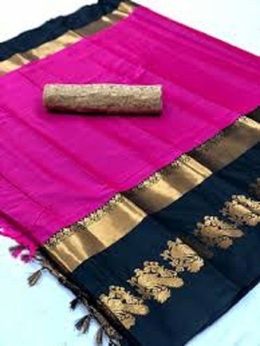 Ladies Ethnic Wear Zari Work Cotton Silk Saree With Unstitched Blouse