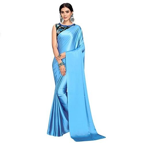 Sky Blue Self Woven Plain Saree – Leemboodi