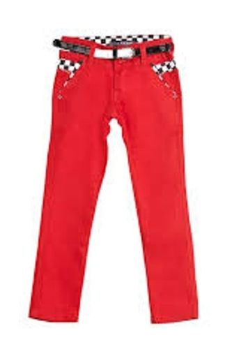 Washable Highly Comfortable Fashionable Soft Solid Red Denim Jeans For Kids 