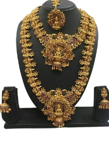 Party Wear Necklace Set - Gold Plated Jewelry, 350 Grams, Diamond-Studded, Stylish Designs - Attractive, Comfortable, Shiny Look for Women and Children