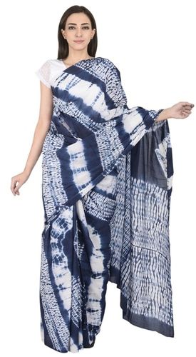 White And Blue Printed Georgette Shibori Saree