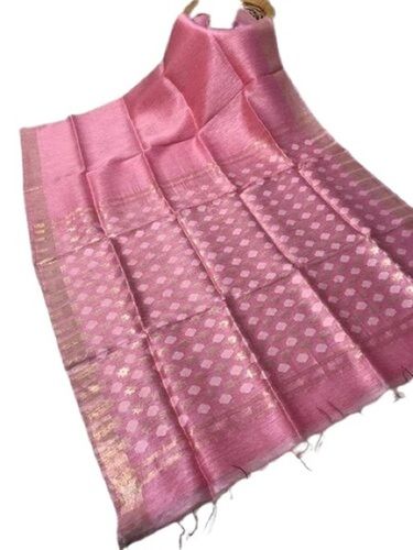 Festive Pink Coloured Cut Work Linen 6.3 M Well Designed Pure Silk Saree