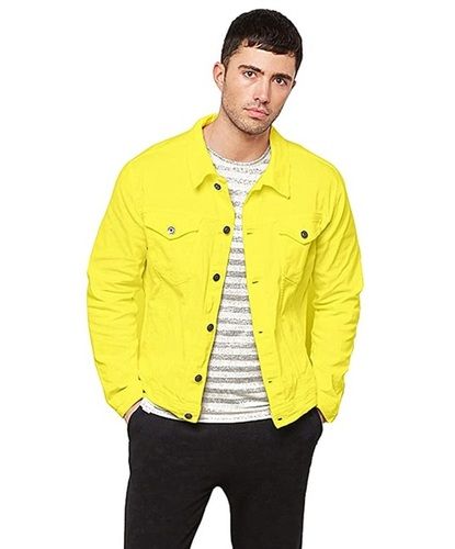 Dry Cleaning Men Full Sleeves Stylish Party Wear Breathable Plain Denim Yellow Jackets 