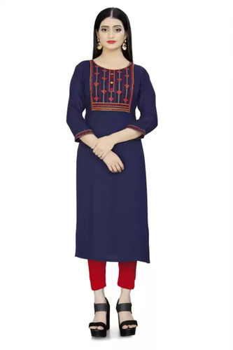 Light Airy Trendy Cotton Plain Navy Blue Long Kurtis Bust Size: 40 Inch (In)