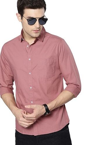 Men Full Sleeves Breathable And Lightweight Plain Pink Cotton Shirts  Age Group: 20 25