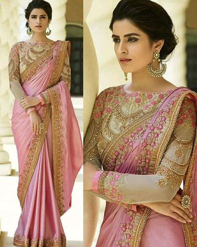 Women Baby Pink Colored Rangoli Silk Party Wear Saree