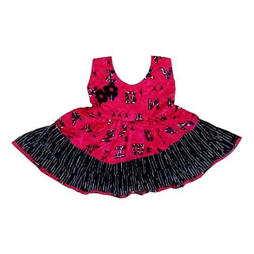 Red And Black Cotton Girls Frock Age Group: 6-8