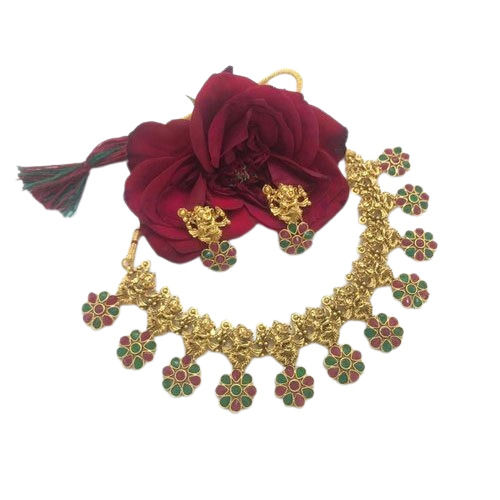Ladies Golden Wedding Trendy Artificial Necklace With Earring Set