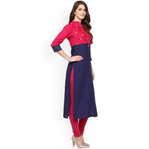 Casual And Office Wear Cotton Fabric Straight 3/4 Sleeves Kurti Bust Size: 24 Inch (In)