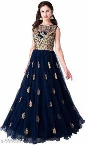 Attractive Pattern Skin Friendly Georgette Embroidered Dhunki Gown For Ladies Age Group: Adult