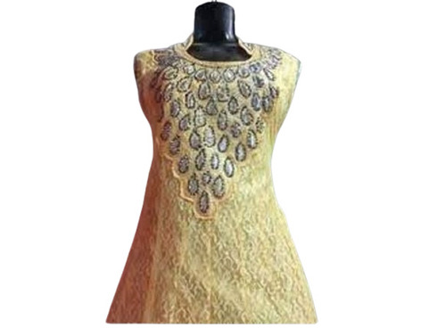 Ladies Plus Size Long Sleeve Modern Printed Kurti - 38 Inches Length, Comfortable Cotton with Shiny Look, Vibrant Yellow and White Colors, Ideal for Casual and Party Wear