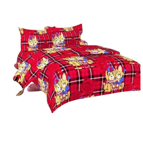 Simple And Beautiful Red Cartoon Print Check Made Cotton Bed Sheets