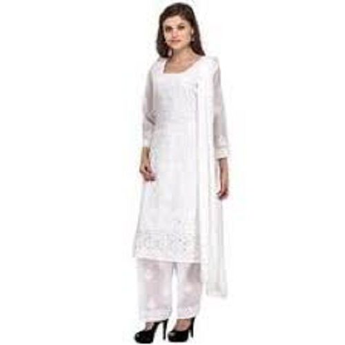 Indian 3/4Th Sleeves Chicken Cotton Ladies Suit For Regular And Casual Wear