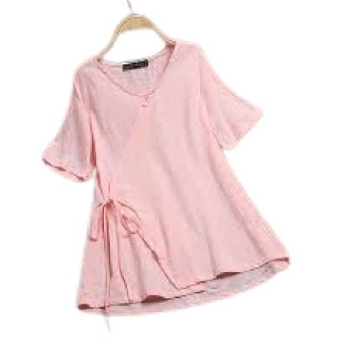 Ladies Plain Pattern Summer Season Short Sleeve Casual Wear Cotton Tops