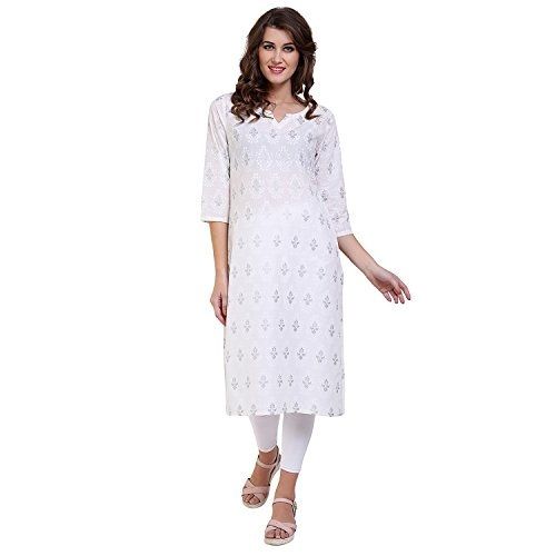 Ladies 3/4th Sleeves Round Neck Straight Cotton Kurti For Casual Wear