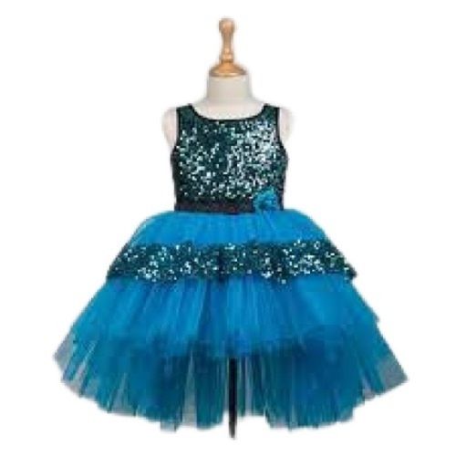 Kid Plain Pattern Classic Style Sleeveless Party Wear Satin Frock