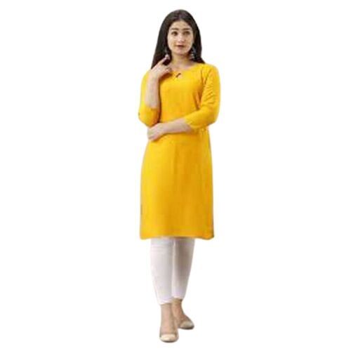 Ladies Casual And Formal Wear Regular Fit Yellow Kurti Bust Size: 36  Centimeter (Cm)