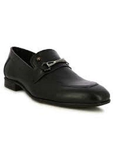 Black Slip On Closure Designer Leather Round Toe Office Wear Formal Shoes For Men