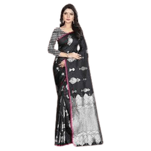 Skin Friendliness Designer Printed Black Saree