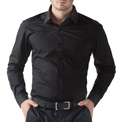 Comfy Cotton Plain Men'S Full Sleeves Formal Black Shirt Chest Size: 38-42