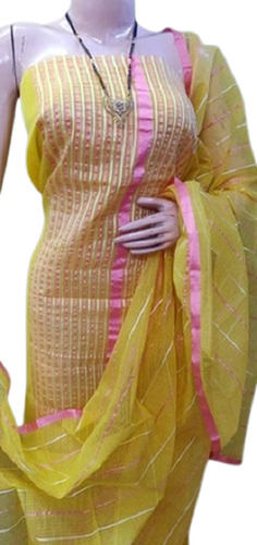 Yellow Lightweight Comfortable Breathable Stylish Elegant Look Pure Cotton Suit With Dupatta