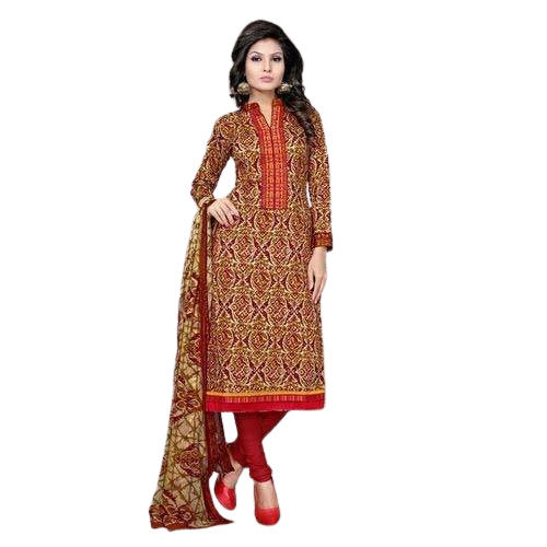 Brown Lightweight Comfortable Breathable Stylish Elegant Look Casual Wear Cotton Embroidery Suit