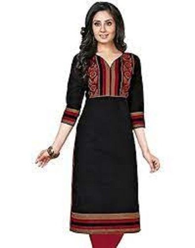 Black Comfortable To Wear And Breathable Ladies Cotton Kurti