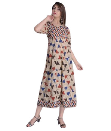 Multi Color Ladies Breathable 3/4Th Sleeves Printed Cotton Kurti For Casual Wear