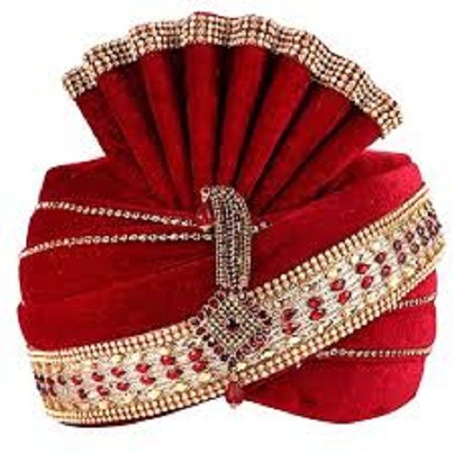 Red And Golden Designer Attractive Wedding Wear Embroidered Turban For Groom