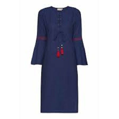 Crepe Comfortable And Pure Cotton Blue Color Ladies Kurti For Casual Wear