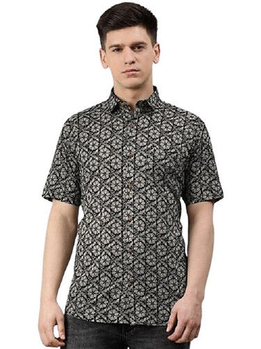 Summer Men Printed Collar Neck Cotton Short Sleeves Shirts