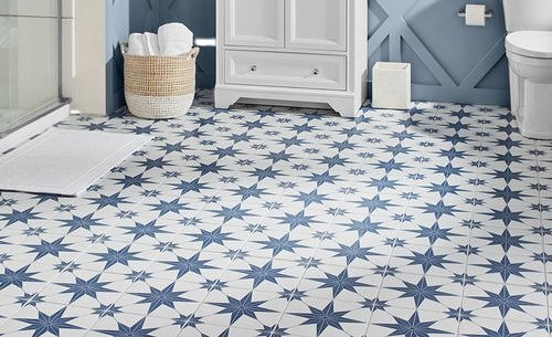 Blue White Crack And Scratch Resistant Glossy Finish Floor Tiles