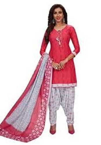 Pink And White Breathable Casual Cotton Printed Salwar Suit For Wear Women 