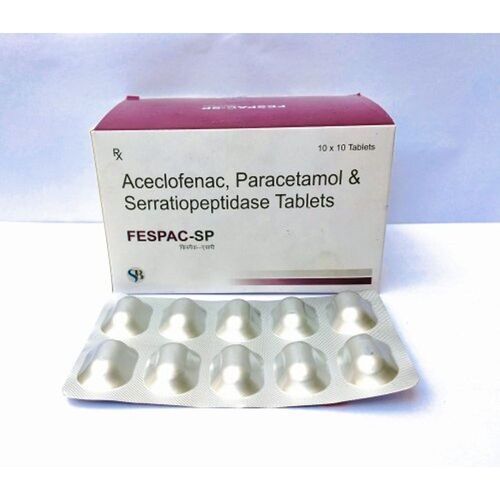 Fespac Sp Aceclofenac Paracetamol Serratiopeptidase गोलियाँ, 10x10 पैक