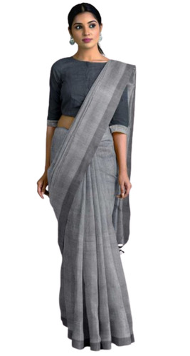 महिलाओं के लिए डार्क ग्रे स्किन फ्रेंडली और फॉर्मल वियर प्लेन सॉफ्ट कॉटन साड़ी