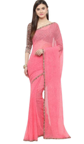 Pink Women Skin Friendly And Casual Wear Plain Georgette Saree With Blouse 