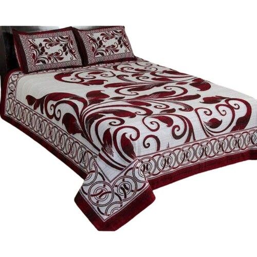 Embroidered Shaneel Material Maroon And White Bed Sheet