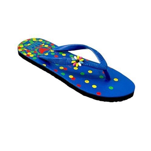 Plastic Extra Soft Comfort Blue And Multi Dotted Printed Women Slippers 