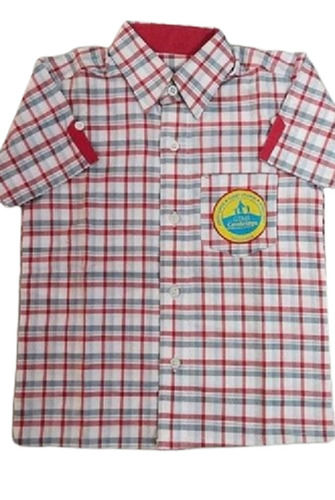 Short Sleeves Classic Collar Checked Cotton School Uniform Shirt For Unisex  Age Group: 3-18