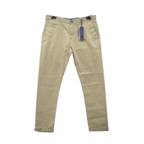 White Plain Pattern Button Closure Slim Fit Men'S Cotton Pants