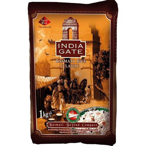 हाइजीनिक रूप से पैक किया गया व्हाइट एक्स्ट्रा लॉन्ग ग्रेन इंडिया गेट बासमती चावल, 1 किलो 