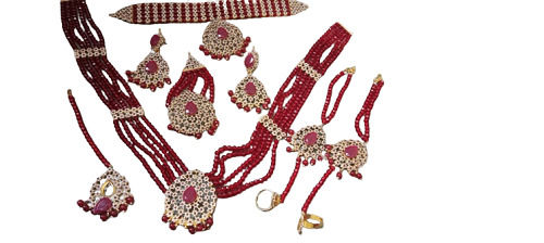 Red And Golden Combination Bridal Necklace With Earring