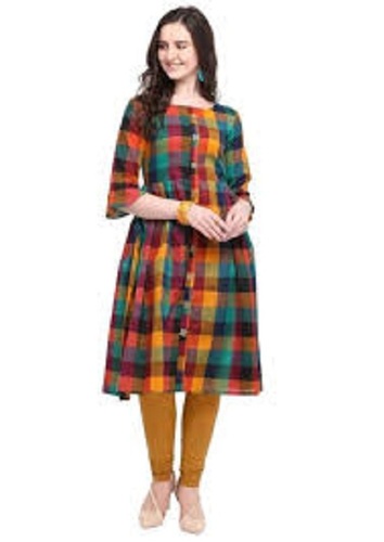 महिलाओं के लिए मल्टी-कलर ब्रीथेबल सिंपल और डिज़ाइनर प्रिंटेड पैटर्न कॉटन कुर्ती