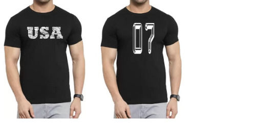 Black Casual Wear Round Neck Short Sleeves Printed Cotton T-Shirt For Mens