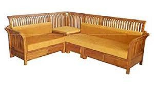 Brown Solid Wood Classic Modern Corner Sofa Set - High-Density Foam Cushions, Machine-Made Artwork, Eco-Friendly Design, No Assembly Required