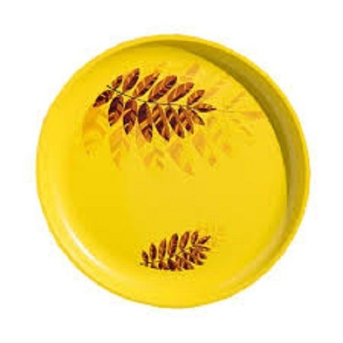 Durable Easy To Clean Flower Printed Round Shape Yellow Plastic Plates