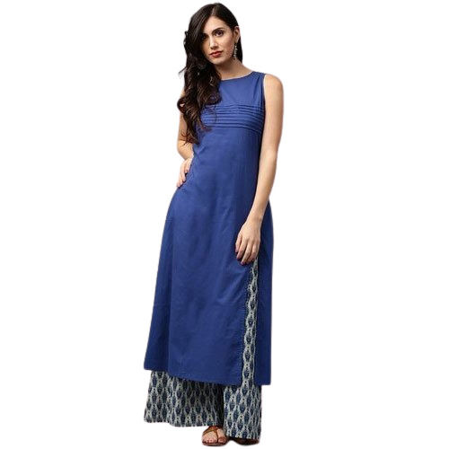 Ladies Breathable Sleeveless Round Neck Plain Cotton Kurti For Casual And Formal Wear