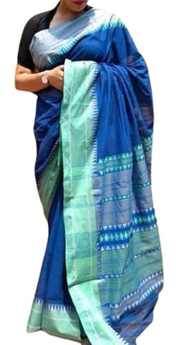 Party Wear Zari Work Printed Pattern Pure Cotton Handloom Saree With Blouse Piece